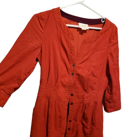 Anthropologie Maeve Anaheim Orange Button up shirt dress, size 2 - Picture 3 of 10
